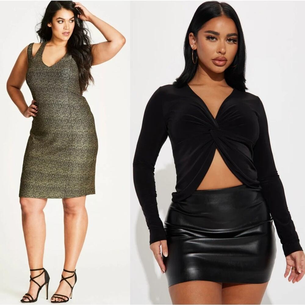 City Chic & Fashion Nova Tiffani Twist Front Top & Glamour Dress Bundle 3XL 22W